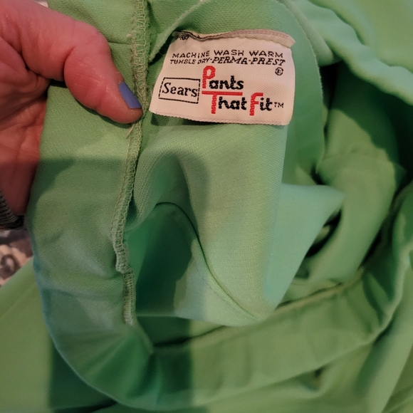 VINTAGE 70'S SEARS SEAFOAM/MINT GREEN WIDE LEG PANTS - Picture 6 of 7